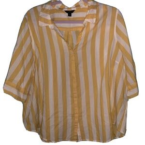 J. Crew boxy short sleeve button up top yellow white stripes